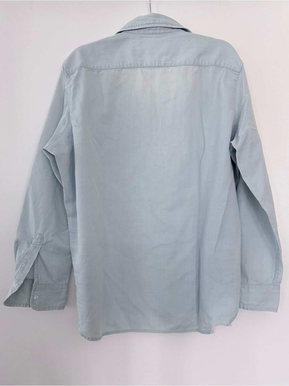 FRANK & EILEEN Pale Blue Distressed Denim Eileen Button-Up Shirt Relaxed Casual - Picture 2 of 5